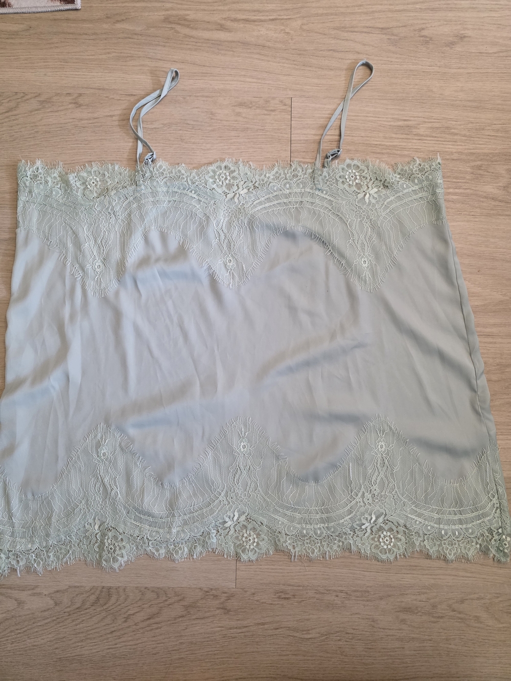 Lace-Trim Satin Cami Top in Pale Sage